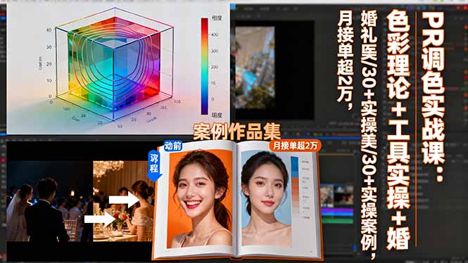 PR调色实战课：色彩理论+工具实操+婚礼医美/30+实操案例，月接单超2万-99网创站