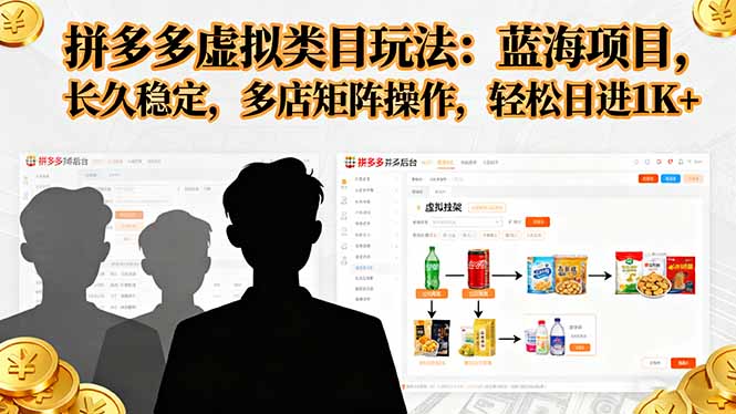 拼多多虚拟类目玩法，蓝海项目，长久稳定，多店矩阵操作，轻松日进1K+-99网创站
