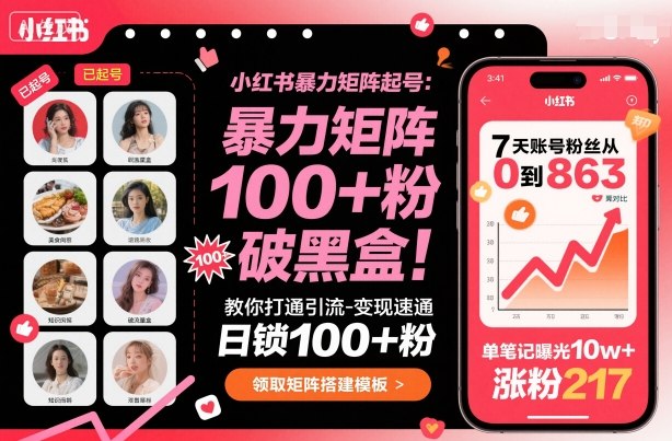 小红书暴力矩阵起号，教你打通引流-变现速通，日锁100+粉，破流量黑盒-99网创站