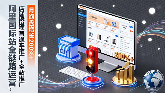 阿里国际站全链路运营，店铺搭建+直通车推广+全站推广，月询盘增长200%+-99网创站