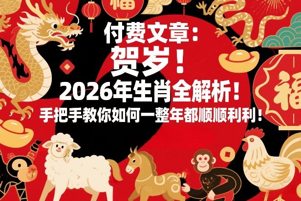 付费文章：贺岁！2026年生肖全解析！手把手教你如何一整年都顺顺利利！-99网创站
