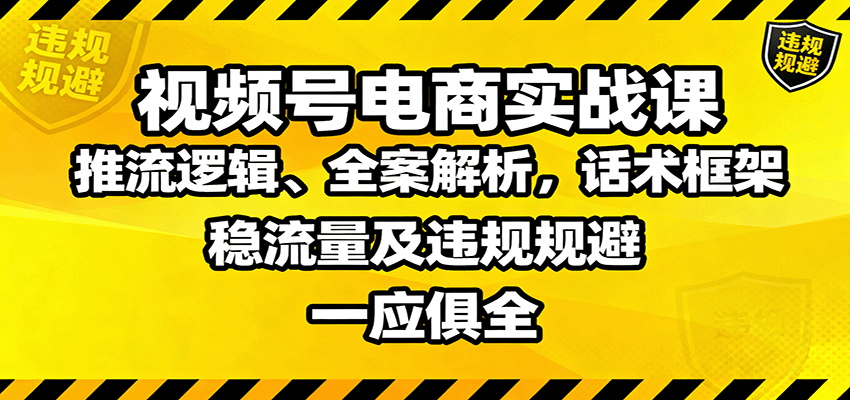 视频号电商实战课：推流逻辑、全案解析，话术框架，稳流量及违规规避等-99网创站
