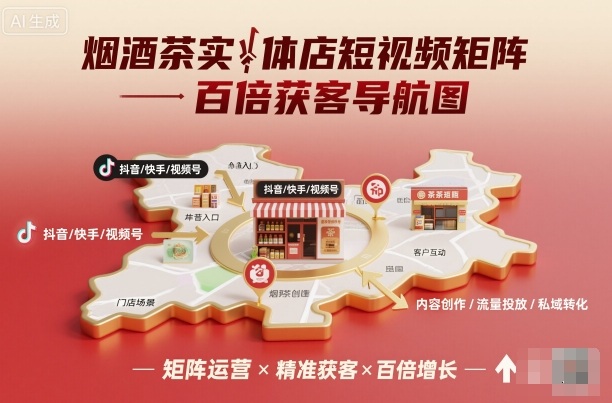 烟酒茶实体店短视频矩阵百倍获客导航图-99网创站
