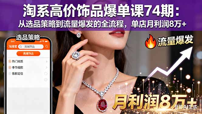 淘系高价饰品爆单课74期:从选品策略到流量爆发的全流程,单店月利润8万+-99网创站