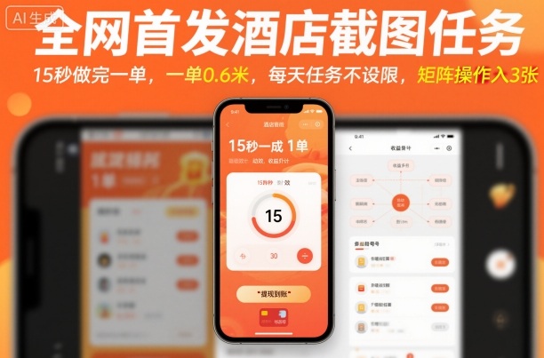 全网首发酒店截图任务，15秒做完一单，一单0.6米，每天任务不设限，矩阵操作日入3张【揭秘】-99网创站