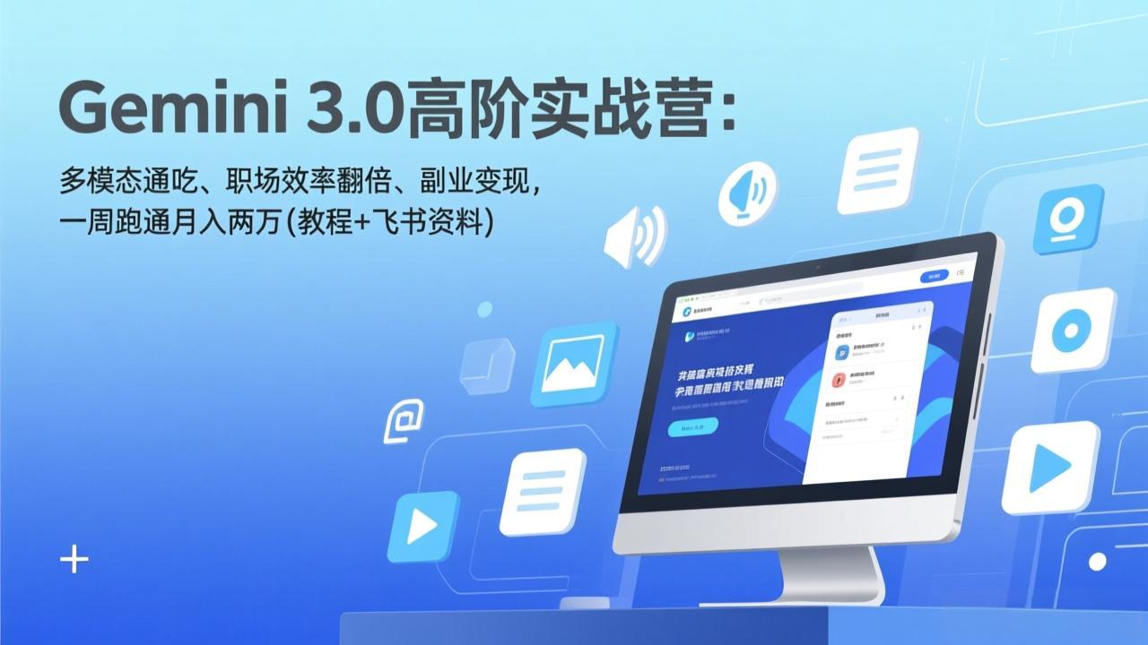 Gemini 3.0高阶实战营：多模态通吃、职场效率翻倍、副业变现，一周跑通月入两万(教程+飞书资料-99网创站