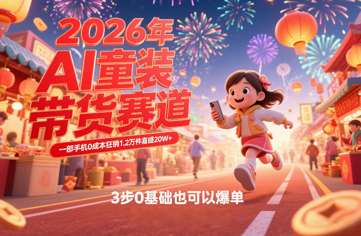 AI童装新春带货赛道，一部手机0成本狂销1.2万件喜提20W+，3步0基础也可以爆单-99网创站