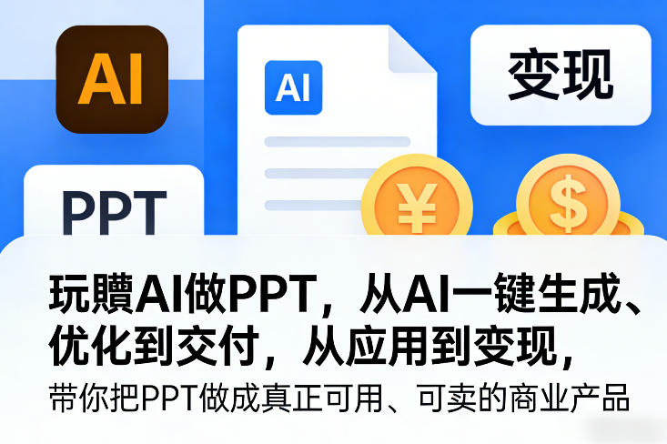 玩賺AI做PPT，从AI一键生成、优化到交付，从应用到变现，带你把PPT做成真正可用、可卖的商业产品-99网创站