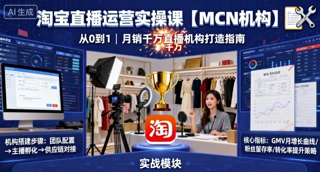 淘宝直播运营实操课【MCN机构】，从0到1做一家月销千W的直播机构-99网创站