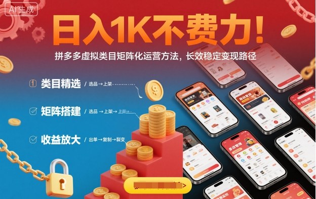日入1K不费力！拼多多虚拟类目矩阵化运营方法，长效稳定变现路径-99网创站