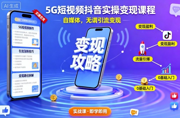 5G短视频抖音实操变现课程，自媒体，无谓引流变现-99网创站