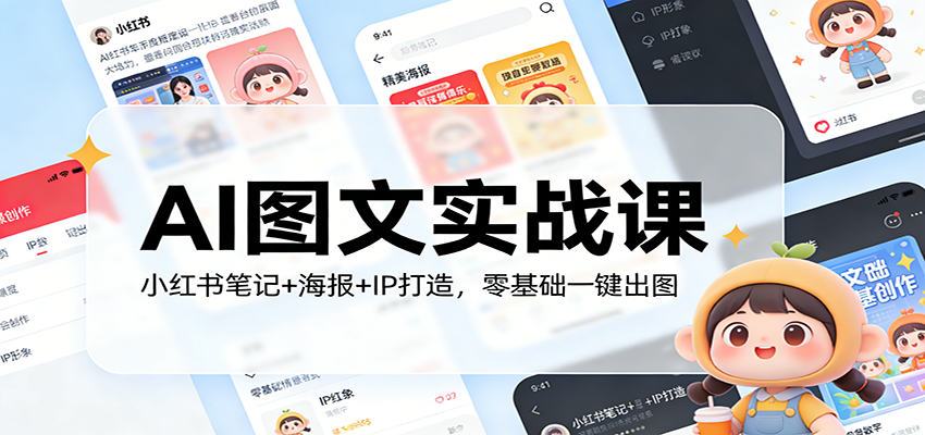 AI图文实战课:小红书笔记+海报+IP打造,零基础一键出图-99网创站