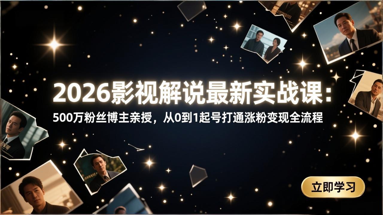 2026影视解说最新实战课：500万粉丝博主亲授，从0到1起号打通涨粉变现全流程-99网创站