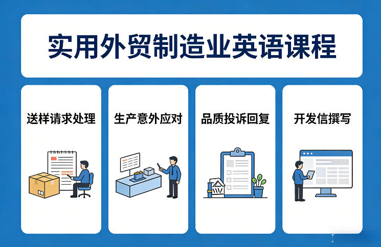 实用外贸制造业英语课程，教你专业处理送样请求、应对生产意外、回复品质投诉、撰写开发信等-99网创站