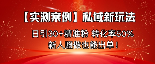 【实测案例】私域新玩法，日引30+精准粉，转化率50%，新人照做也能出单！-99网创站