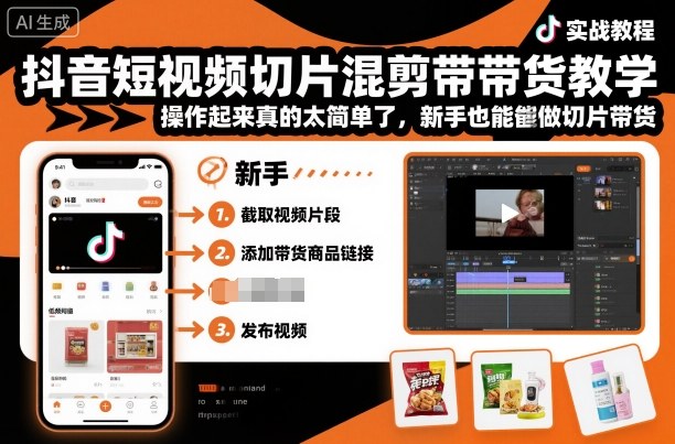 抖音短视频切片混剪带货教学，操作起来真的太简单了，新手也能做切片带货-99网创站