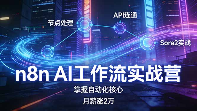 n8n AI工作流实战营，节点处理+API连通+Sora2实战，掌握自动化核心月薪涨2万-99网创站
