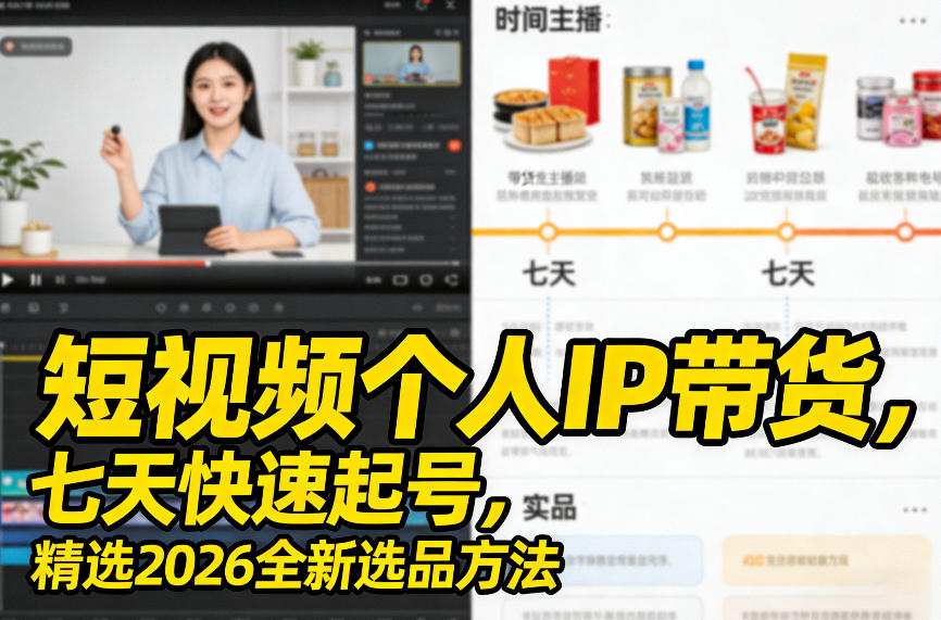 短视频个人IP带货,七天快速起号,精选2026全新选品方法-99网创站