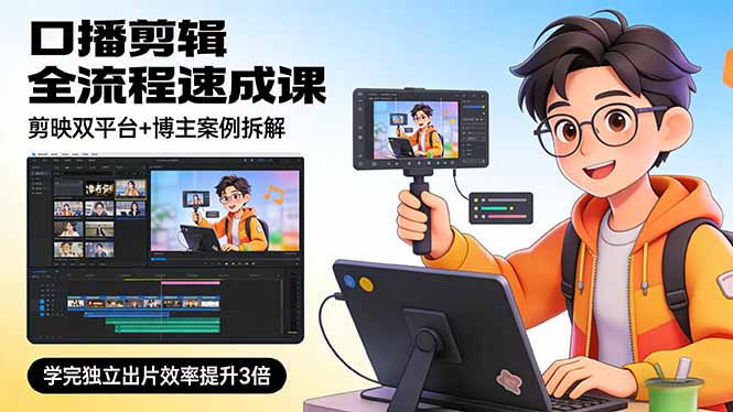 口播剪辑全流程速成课，剪映双平台+博主案例拆解，学完独立出片效率提升3倍-99网创站