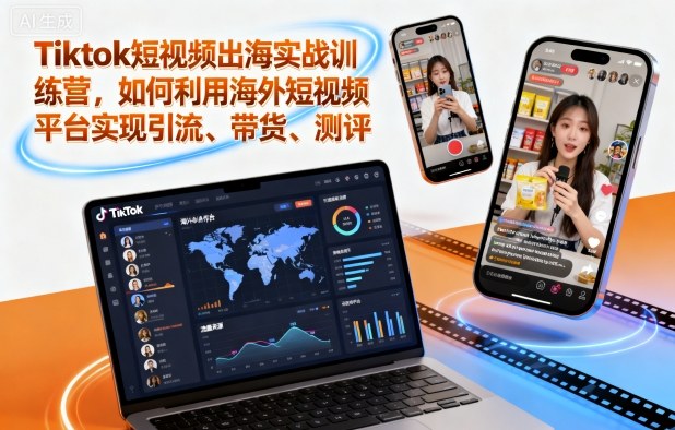 Tiktok短视频出海实战训练营，如何利用海外短视频平台实现引流、带货、测评-99网创站