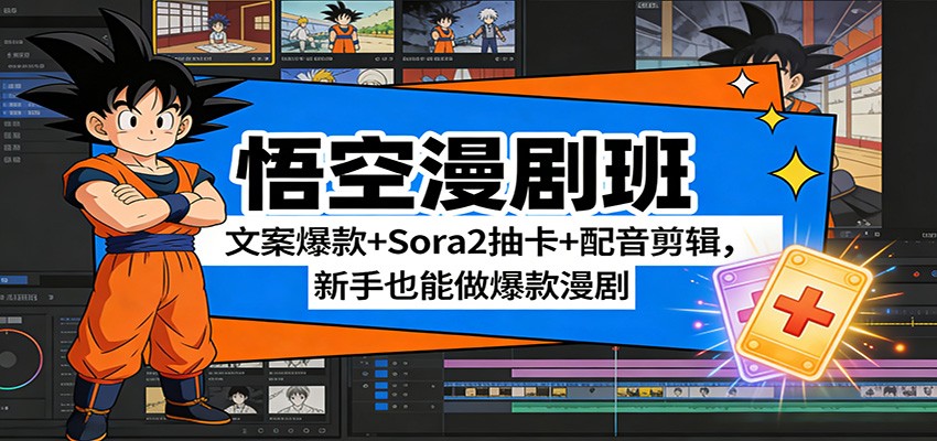 悟空漫剧班：文案爆款+Sora2抽卡+配音剪辑，新手也能做爆款漫剧-99网创站