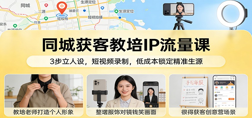 同城获客教培IP流量课：3步立人设，短视频录制，低成本锁定精准生源-99网创站