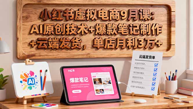 小红书虚拟电商9月课：AI原创技术+爆款笔记制作+云端发货，单店月利3万+-99网创站