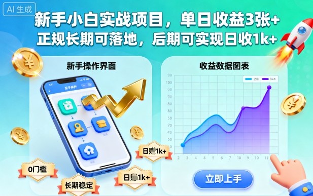 新手小白实战项目，单日收益3张+，正规长期可落地，后期可实现日收1k+【揭秘】-99网创站