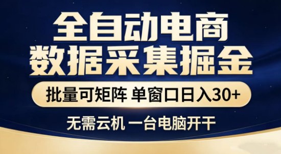 独家电商数据全自动采集项目,批量可矩阵,单窗口轻松日入3张+【揭秘】-99网创站