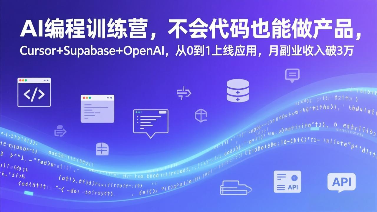 AI编程训练营,不会代码也能做产品,Cursor+Supabase+OpenAI,从0到1上线应用,月副业收入破3万-99网创站