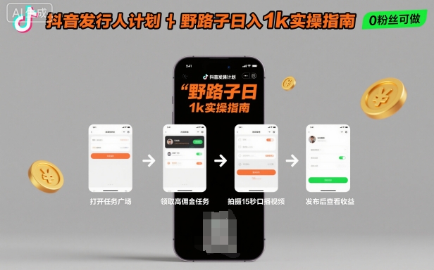 抖音发行人计划全新野路子玩法，随时随地，只要有手机，就能操作，日入1k+【揭秘】-99网创站