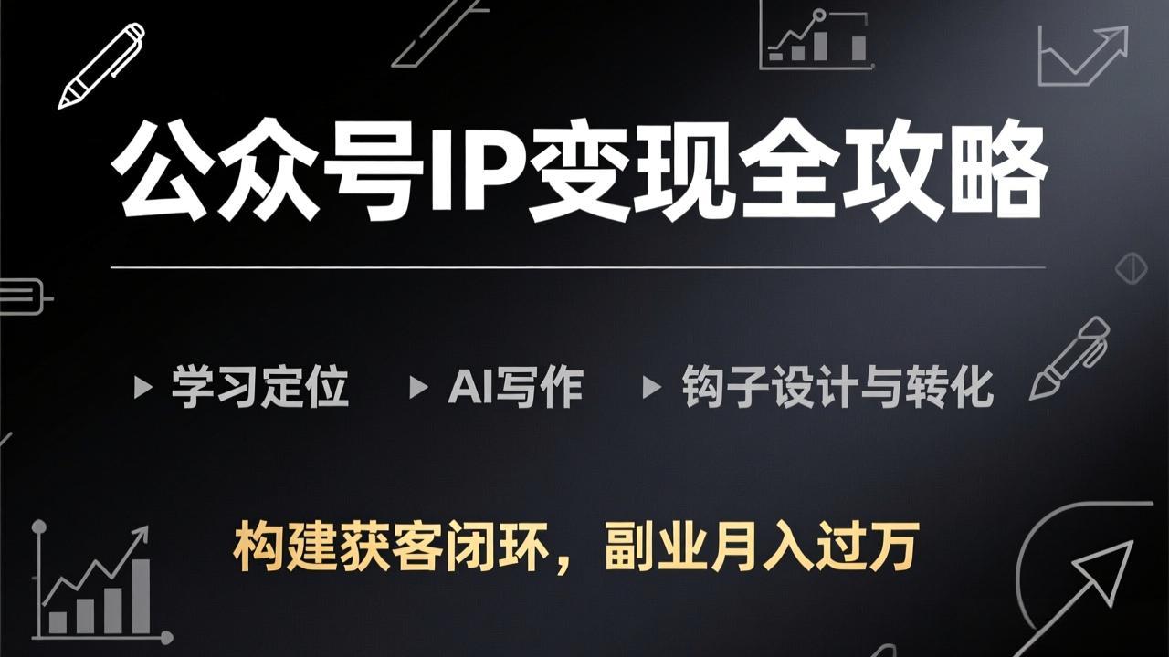 公众号IP变现全攻略-更新,学习定位、AI写作、钩子设计与转化,构建获客闭环,副业月入过万-99网创站