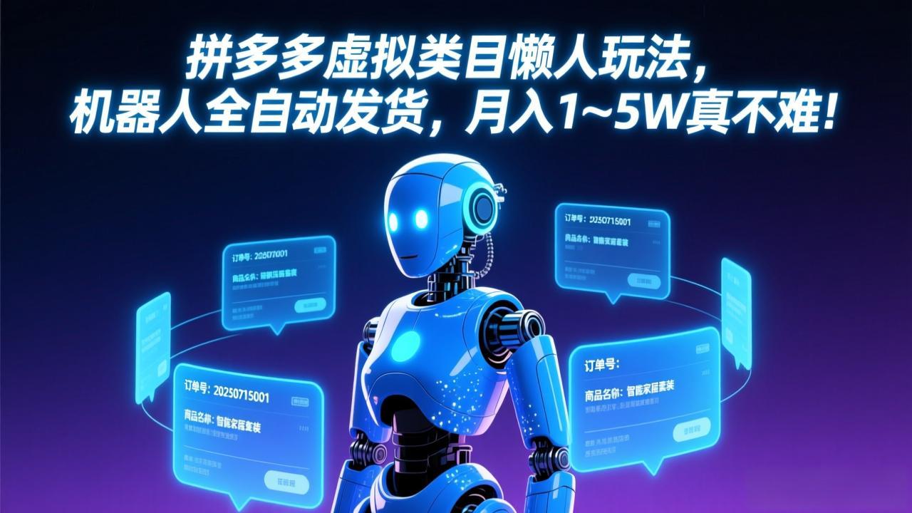 拼多多虚拟类目懒人玩法，机器人全自动发货，月入 1-5W 真不难！-99网创站