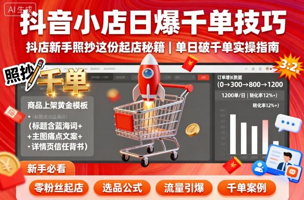 抖音小店日爆千单技巧，抖店新手照抄这份起店秘籍，单日破千单-99网创站