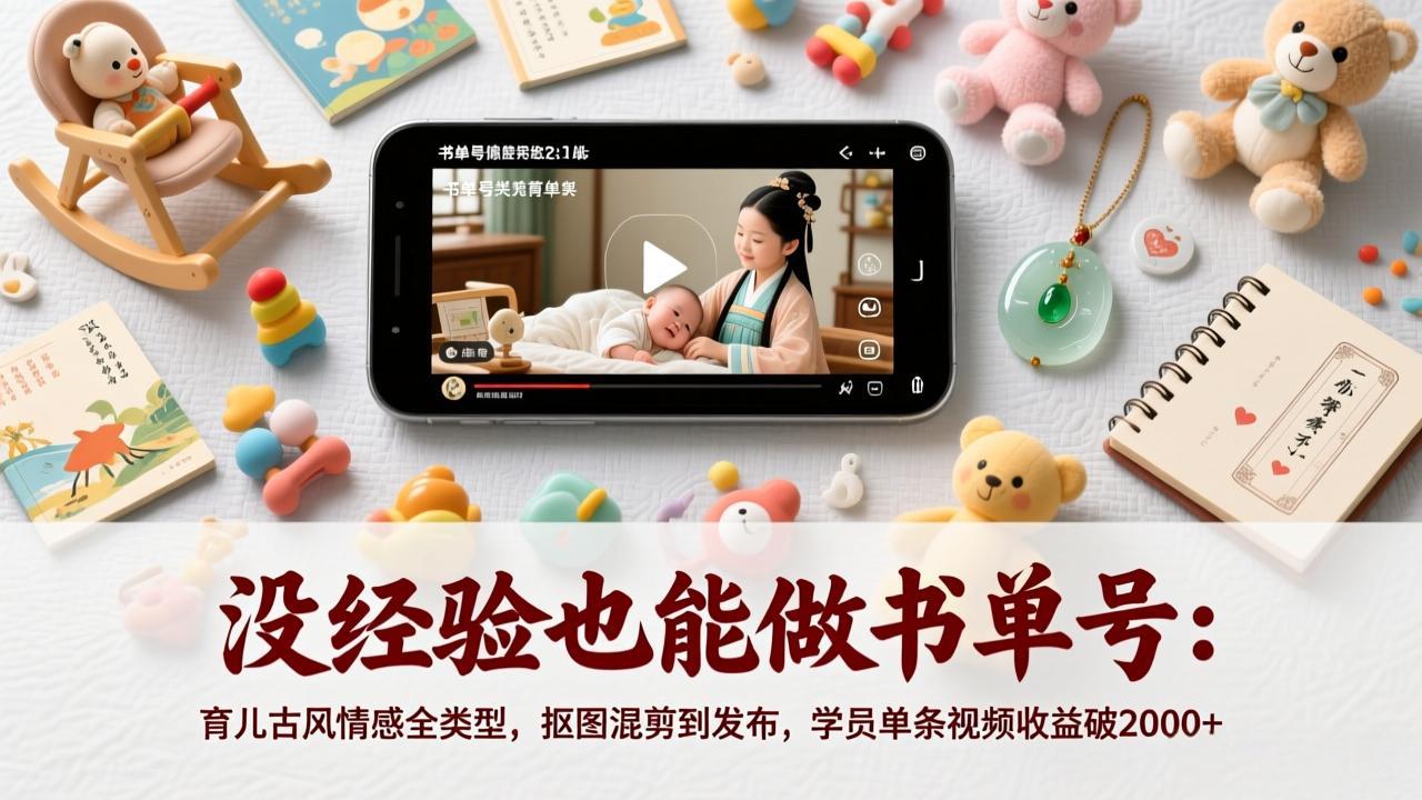 没经验也能做书单号:育儿古风情感全类型,抠图混剪到发布,学员单条视频收益破2000+-99网创站