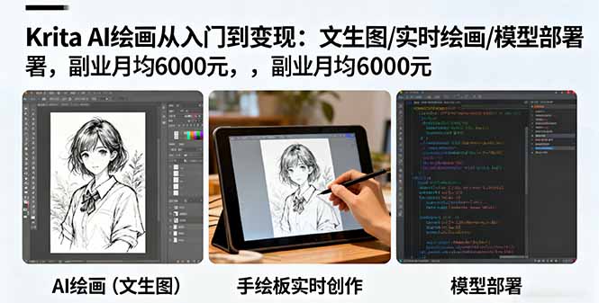 Krita AI绘画从入门到变现：文生图/实时绘画/模型部署，副业月均6000元-99网创站