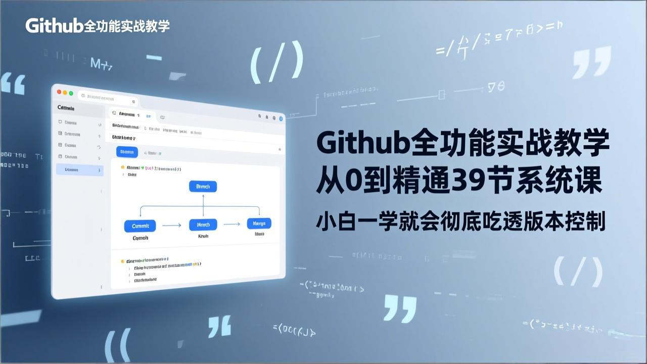 GitHub-全功能实战教学，从0到精通39节系统课，小白一学就会彻底吃透版本控制-99网创站