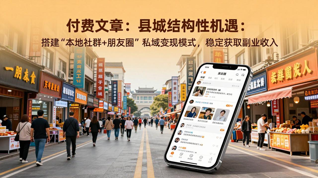 付费文章:县城结构性机遇:搭建“本地社群+朋友圈”私域变现模式,稳定获取副业收入-99网创站