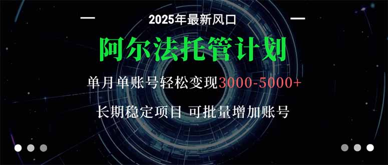 阿尔法托管计划 单账号月入3000-5000,长期稳定项目,新手小白轻松上手。-99网创站