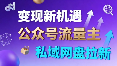 公众号流量主+私域网盘拉新，多方式变现，简单易上手，当天就有收益-99网创站