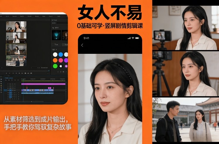 0基础可学！《女人不易》竖屏剧情剪辑课，从素材筛选到成片输出，手把手教你驾驭复杂故事-99网创站