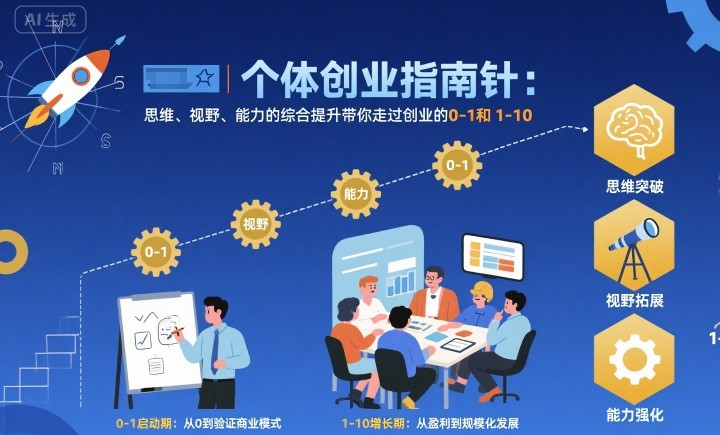 个体创业指南针,思维、视野、能力的综合提升带你走过创业的0-1和1-10【音频】-99网创站