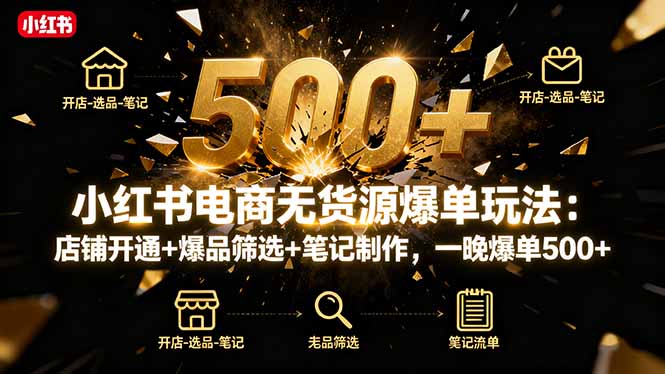 小红书电商无货源爆单玩法:店铺开通+爆品筛选+笔记制作,一晚爆单500+-99网创站