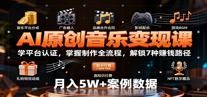 AI原创音乐变现课：学平台认证，掌握制作全流程，解锁7种赚钱路径-99网创站