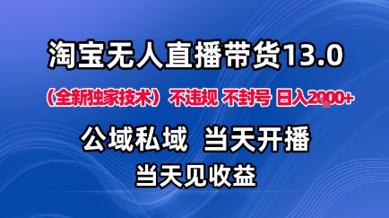 淘宝无人直播13.0，公域私域技术，不封号，不违规布局下半年旺季赛道，日入1K+(独家技术)【揭秘】-99网创站