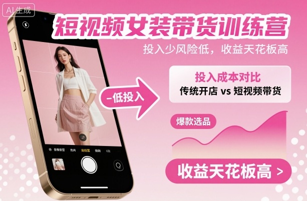 短视频女装带货训练营，投入少风险低，收益天花板高-99网创站