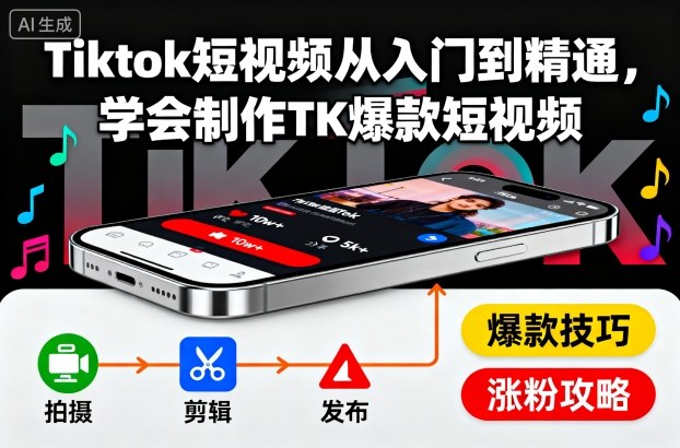 Tiktok短视频从入门到精通，学会制作TK爆款短视频-99网创站
