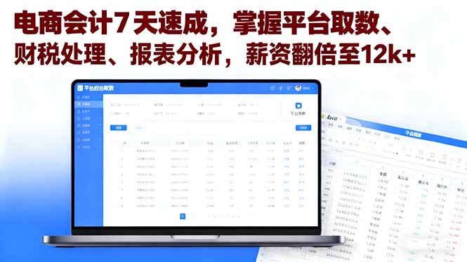 电商会计7天速成,掌握平台取数、财税处理、报表分析,薪资翻倍至12k+-99网创站