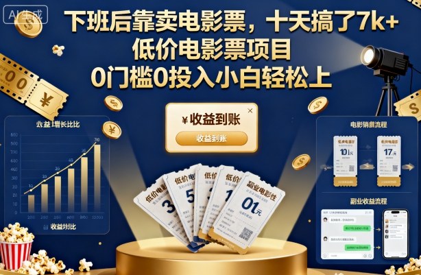 下班后靠卖电影票，十天搞了7k+，低价电影票项目，0门槛0投入小白轻松上手【揭秘】-99网创站