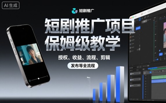 短剧推广项目保姆级教学，授权、收益、流程、剪辑，发布等全流程-99网创站